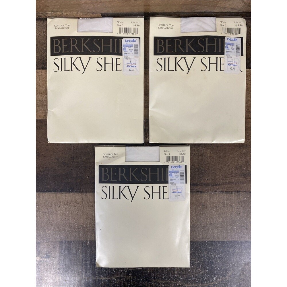 Lot of 3 Vtg BERKSHIRE Silky Sheer Control Top Sandalfoot Pantyhose Sz 3 White